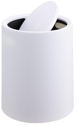 Relaxdays Poubelle cosmétique, 6 L, Couvercle basculant, Seau intérieur, Plastique Mat, Ronde, Blanche