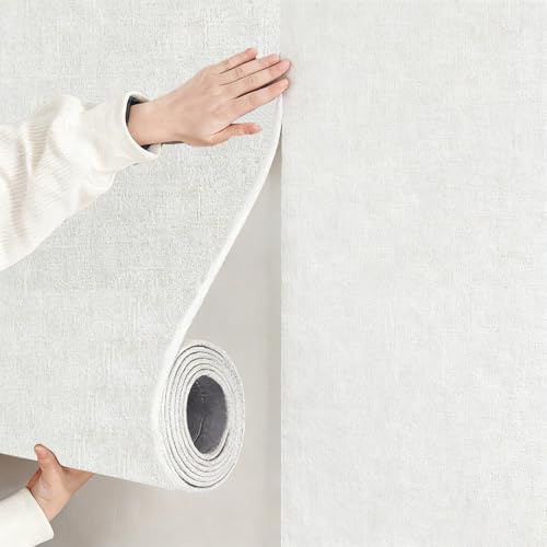 STCERY Papier Peint Autocollant De 5 Mm D'épaisseur, Rouleau De Papier Peint Isolant Thermique, Revêtement Mural Adhésif Aspect Lin, pour La Décoration Intérieure(White)