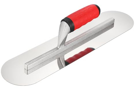 sourcing map Cazzuola doppia rotonda per cartongesso, 40,6 x 10,2 cm, in acciaio inox 402, per finitura in calcestruzzo, strumenti manuali per intonacatura con impugnatura in TPE, per cemento