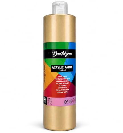 Bastelzone Acrylfarbe 500 ml für Erwachsene - Gold (Metallic) | Hochpigmentierte Künstlerfarbe. Wasserfest & Vegan. Für Leinwand, Holz, Papier, Stein, Stoff, Metall & Acryl-Pouring