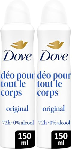 DOVE Déodorant pour Tout le Corps Spray -Original - Anti Odeurs et Traces Blanches 72h - Conçu pour les Peaux Sensibles - 150ml (Lot de 2)