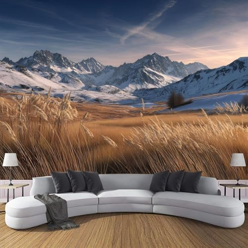 3D Fotomurales Montaña Nevada 250x175 cm Decorativos Papel Pintado Panorámico Mural Paisaje de Montaña Nevada Tejido No Tejido Decoración de Pared Murales Moderna de Diseno w.4498