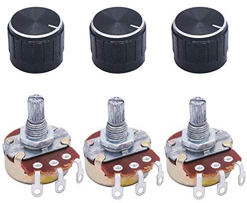 TWTADE / 3pcs Wh138 100k ohm Potentiometer Single Turn Rotary Linear Variable Potentiometer +3pcs black Aluminum alloy knob