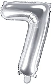 PartyDeco Folienballon Nummer 7 Silber-Geburtstag Hochzeit Jahrestag Folienballon Nummer 7- Silber Größe ca. 35 cm Geburtstag Hochzeit Verlobung Silvesterparty Folienballon Hel Deko Geburtstag
