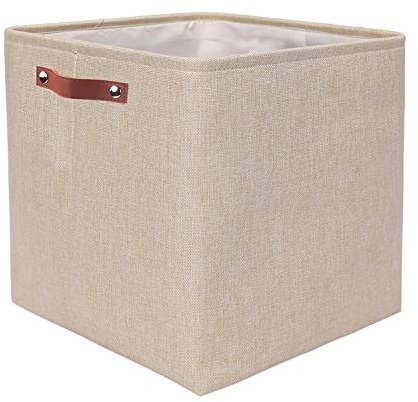 Mangata Cajas de Almacenaje Decorativas, Cesta de Almacenamiento de Tela Plegable, Cubos de Almacenamiento - 33 x 33 x 33 cm (Beige, 1 Pcs)