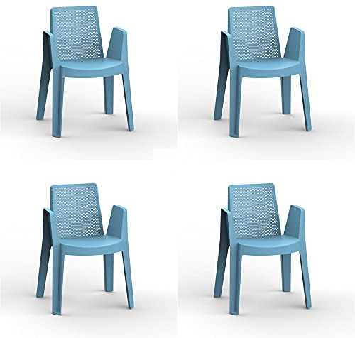 GARBAR Play Set 4 Silla con Brazos Exterior | jardín, terraza, balcón, Picnic, Camping, Catering, Eventos, reuniones | diseño, Ligero, apilable | Azul Retro