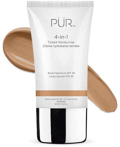 PÜR MINERALS 4-in-1 Tinted Moisturizer with SPF 20 - Hydrating Skin Tint Face Moisturizer, Primer & Foundation with Shea Butter, Aloe Vera & Vitamin B3 - Vegan Friendly, Paraben Free (Buff)