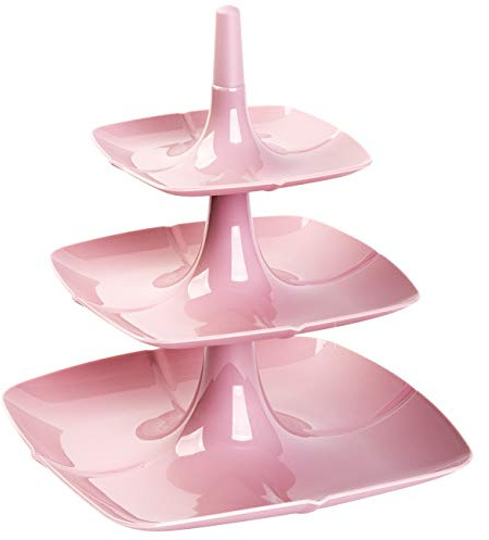 3 stöckige Etagere Kuchenständer Tortenplatte Tortenhalter Kunststoff rosa