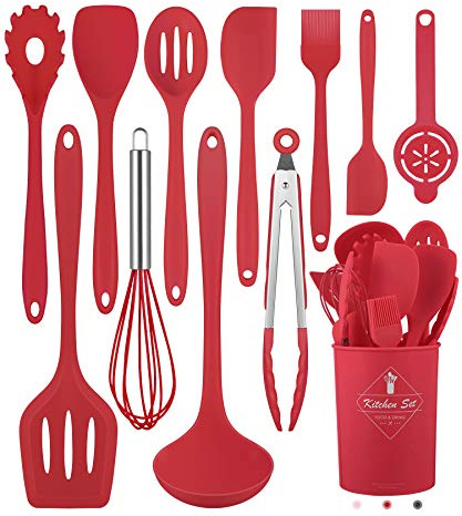 Pranski Kitchen Utensils Set-12 Pieces Silicone Cooking Utensils Set (Dishwasher Safe) 392°F Heat Resistant Spatula Set, Nonstick Cookware