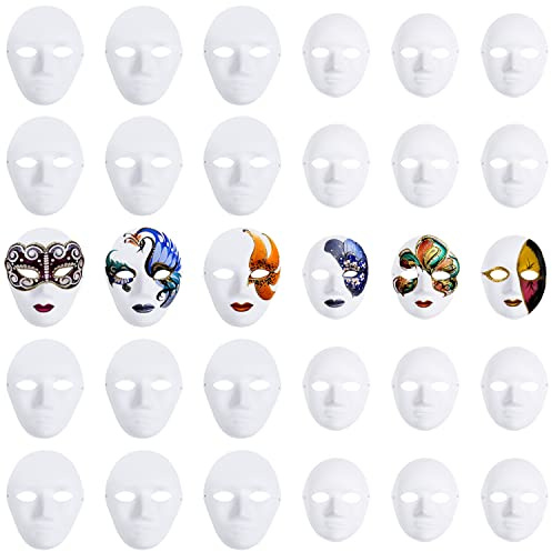 BELLE VOUS Weiße Karneval Masken Pappe (30 Stk) - Anonym Maske in 2 Größen für Herren & Damen - Set zum Bemalen für Kinder, Basteln, Maskenball, Cosplay, Fasching, Halloween, Party Deko