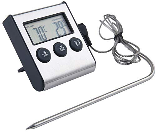 Meichoon Termómetros de Carne para Cocinar,Temporizador Sonda Termómetro Alimentario,Parrilla Carne Barbacoa y Agua Leche Vino Líquido Temperatura con Sonda,UD09
