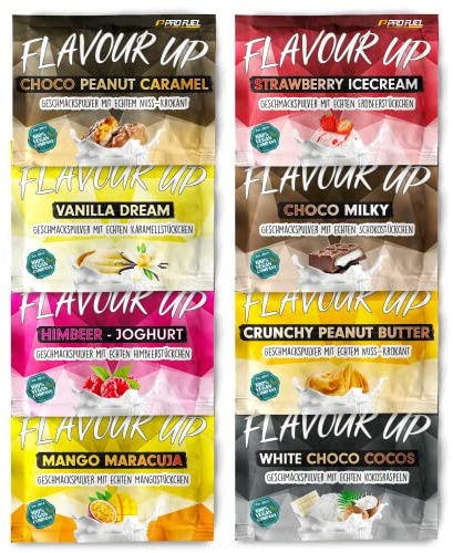 Geschmackspulver Mix Pack - 8 x 30 g Proben - Flavour Up | Unglaublich leckere Flavours - 8-14 kcal pro Portion, Aroma & angenehme Süße - Für Lebensmittel & Getränke