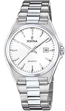 Festina Herrenuhr Analog aus Edelstahl 316l Silberfarben | Quarzwerk, Kalender, Widerstandsfähiges Mineralglas, Wasserdicht 5 ATM F20552/2