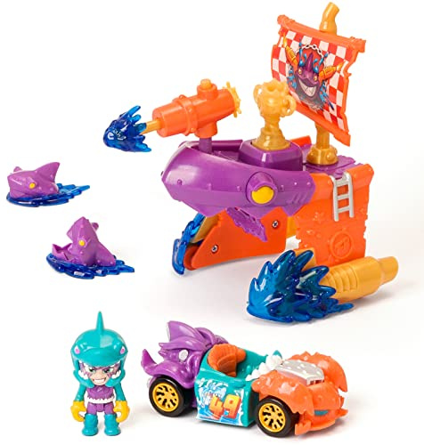 T-RACERS Pirate Shark piratskepp med 1 förare och 1 exklusiv racerbil, leksaksbilbana, unisex