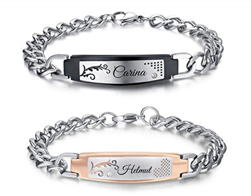 aplusashop Wunderschöne ID Edelstahl Armbänder Partnerarmbänder Paar mit Gravur nach Wunsch TOP Armband