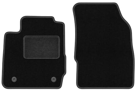 Velours-Fußmatten vorne passend für Ford Fiesta MK7 2011-2017, Schwarz, LUX | passend für Schrägheck; Velours-Teppich (Polypropylen), ca. 6,5 mm; rutschfest, vormontierte Befestigungen (Typ FC)