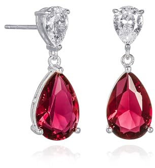 Diamond Treats Pendientes Colgantes de Plata de Ley 925 con Piedras en Forma de Pera Blancas o de Colores y Piedras de Circonita Blanca, Pendientes Mujer de Plata de Ley