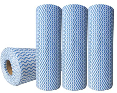 SUZZYVINE 4 Rollen Wischtücher auf Rolle mit je 50 Wischtüchern,Wiederverwendbare Reinigungstücher Putzlappen Rolle Lappen Rolle(Blau).