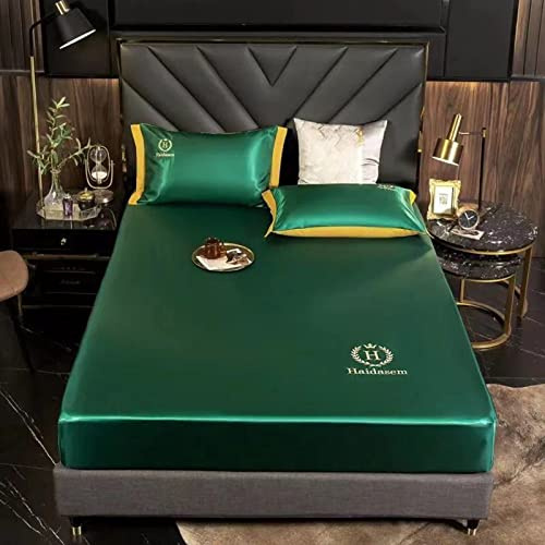 ZYFAB Satén de Seda Sábana Ajustable para el Cabello y la Piel, Extra Suave Microfibra Sábana Transpirable Suave Bolsillo Profundo Cobertor de Cama,Verde,120 * 200cm