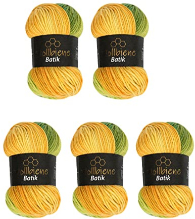5 x 100 g ullbi batik 500 gram ull med färggradient flerfärgad stickad ull virkull (1430 grön gul orange)