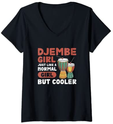 Damen Fantastisches Djembe-Mädchen Ein Liebhaber von Djembe-Instrumenten, Djembe-Schlagzeuger T-Shirt mit V-Ausschnitt