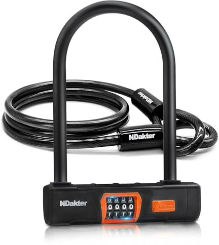 NDakter Bike Lock,Keyless Heavy Duty Combo Bike D Locks with 5FT/1.2M High Security Steel Cable，Anti-Theft Combination Bicycle U Lock for Road Bike,Ebike, Electric Bike, Scooter, Mountain Bike