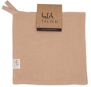 hutch&putch Premium 2er Set Musselin Waschlappen - aus 100% Bio-Baumwolle - saugfähig und kuschelweich - Badetuch - Gesichtstuch - Baby Handtuch Waschlappen - Waschhandschuh - 23cm x 23cm (Beige)