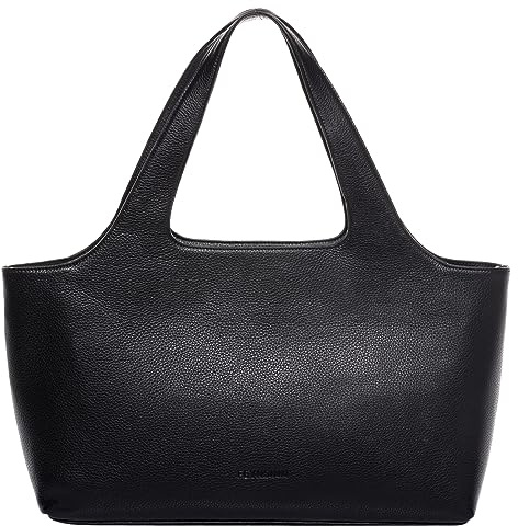 FEYNSINN Berlin Elegante Handtasche mit Langen Henkeln NEA aus Nappa-Leder I Henkeltasche groß Laptop-Tasche 13 für Damen extra Laptop-Hülle I Schultertasche schwarz handgefertigt