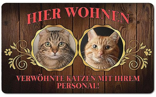 Ferocity PERSONALISIERTE Fußmatte mit Foto Matte Lustiger Tierliebhaber Fußabstreifer; Waschbarer Fußabtreter für Innen und Außen vor der Tür, ins Haus Motiv Katzen Personell [140]