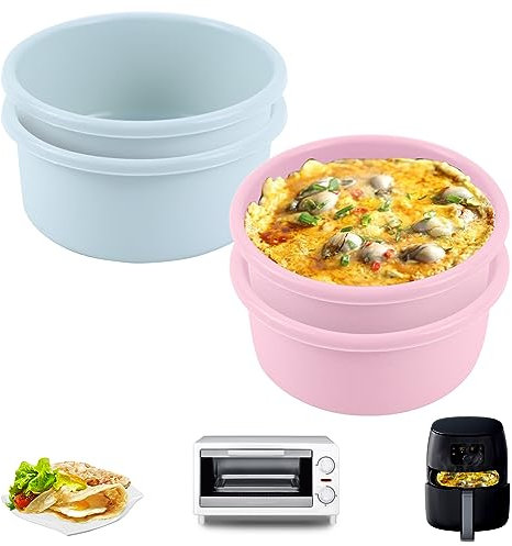 mumisuto 4PCS Moule Silicone Air Fryer, Plat Silicone Air Fryer, Panier Moule pour Friteuse à Air Chaud, Moule Air Fryer Réutilisable Plat pour Air Fryer, Cuit Oeuf Micro Onde Moule for Air Fryer