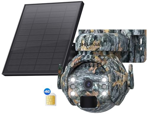 SHIWOJIA Camara Vigilancia 4G Exterior Solar con Tarjeta SIM, 360° PTZ 4G Inalámbrico Cámara con Visión Nocturna, Detección de Movimiento, Audio Bidireccional, IP66 Impermeable