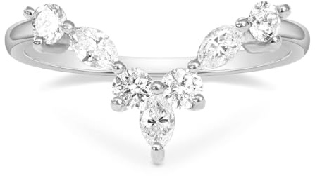 Titaniumcentral Vorsteckring Damen Verlobungsringe V-Form Gebogen Schmal Marquise und Rund Zirkonia Eheringe Versprechen Ring (Silber,55 (17.5))