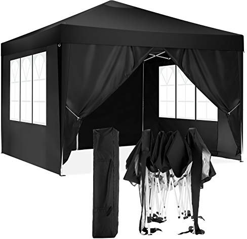 COBIZI Tonnelle 3x3m Tonnelle Pliante 3x3 Barnum Pliant Tonnelle de Jardin Exterieur Imperméable Professionnel Tente de Reception Camping avec 4 Côtés, Noir