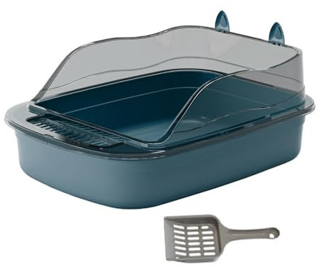 perfk Bac à litière pour Chat, Toilettes Anti-éclaboussures, 50x34x18cm, bac à Sable pour Chat avec Bassin de Sable Haut côté, Grand bac à litière pour Chat, Bleu