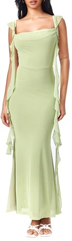 CIDER Formal Dresses for Women Wedding Guest Dresses Summer Maxi Dress Sleeveless Mesh Ruffle Cocktail Dress Elegant Outfits Green