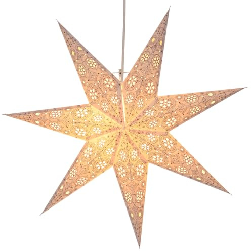 Faltbarer Advents Papierstern, 60 cm, hochwertig, Nina weiß | Handgefertigter Papierstern mit Silberbronze, stimmungsvolle Deko, TÜV geprüft, einfache Montage.