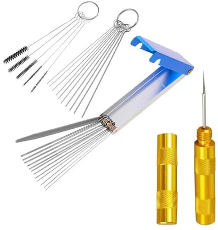 POFET Nettoyant pour carburateur, nettoyant pour carburateur, nettoyant pour aérographe en Acier Inoxydable, Jeu de 13 Fils de Nettoyage + 5 brosses en Nylon + 10 Aiguilles de Nettoyage