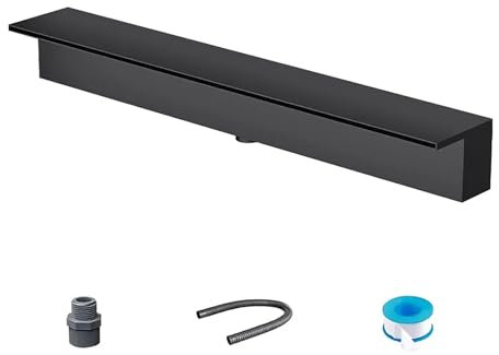 Kit fontana per piscina con lama a cascata in acciaio inox, per giardino, piscina, acqua da 20 cm, kit per cascata e ruscello (nero)