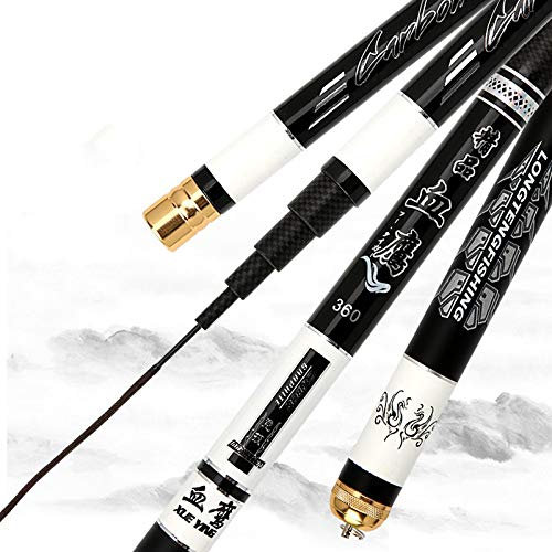ZSXPBZL Angelrute,Teleskopruten,Spinnrute Super Hard Stream Angelrute Kohlefaser Teleskopstangen 6h 1/9 Power Carp-Feeder-Hand-Pole für Süßwasser 2.7m-6,3 m(Black Color,5.4m)