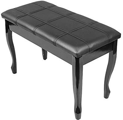 Generisch Klavierbank, Klavierbank aus Leder, Klavierbank mit Fester Höhe und Notenfach, bequemer Duett-Klavierhocker, aus Massivholz, gepolsterte Klavierbank 76 x 35 x 49 cm (schwarz)