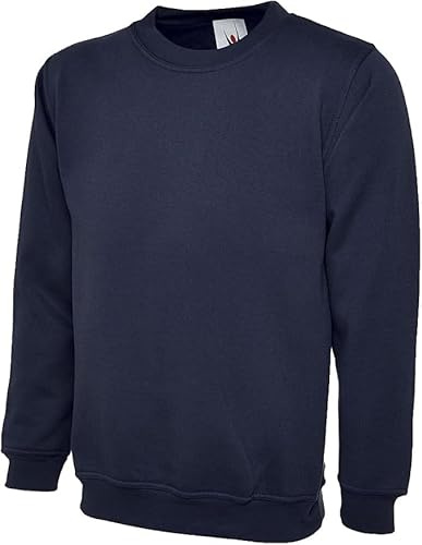 Barn sweatshirts pojkar UK barn tillbaka till skolan rund hals långärmad jumper enkel tröja ribbad manschett fleece bomullströja unisex flickor uniform topp åldrarna 5-13 år, marinblå, 5-6 Years