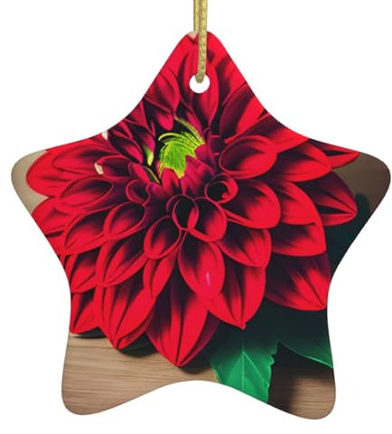 Holzbrett Retro Blume rote Dahlie Weihnachten Keramik Stern Form Ornament Anhänger Weihnachtsbaum hängende Dekoration für Party Dekor