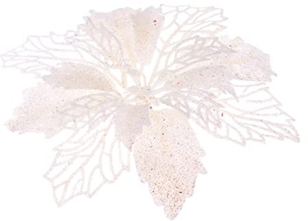 HAWILLOSCH 12stücke Teiliges Weiße Glitzernde Poinsettia-kunstblumen Mit Hohlstruktur Weihnachtsbaum-hänger Funkelnde Baumschmuck-deko Für Kränze Girlanden Festliche Weihnachtsdekoration