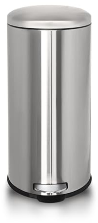 JM ·YIPENG Mülleimer 30L, Rund, Tretmülleimer，Mit Softclose-Deckel, Silber | Abfalleimer 30 Liter Mit Fußpedal, Edelstahl, Mülleimer Mit Inneneimer, Softclose-Deckel, Griff, Für Küche, Wohnzimmer, Büro