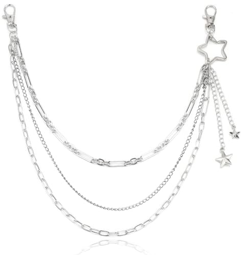 RUGBOL Catena per la pancia, cintura a catena in argento, cintura per il corpo, gioielli, catena da tasca per uomini e donne, jeans, abiti (stelle)
