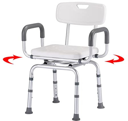 Sedia da doccia girevole regolabile con braccioli imbottiti, sedile per vasca da bagno, per anziani, anziani e disabili, rotazione a 360°, supporta fino a 136 kg