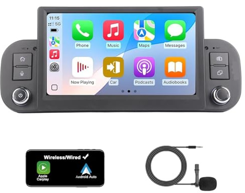 Autoradio Fiat Panda 2013-2020 Display Touch Screen Linux, Wireless CarPlay Android Auto, Avvio Veloce, AM FM RDS Mirror Link Bluetooth 5.0 DSP Canbus