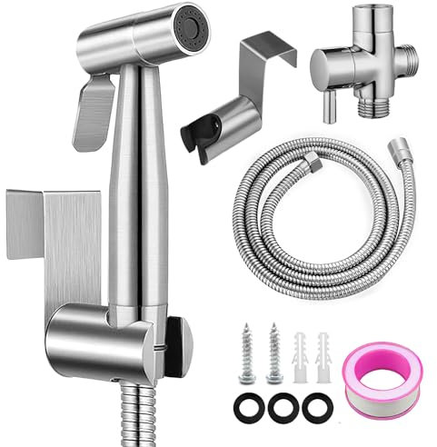 DAWRIS Handheld Toilet Bidet Sprayer Kit,Stainless Steel Toilet Water Spray Bidet Attachment with 1.5m Shower Hose,Hand Held Bathroom Shattaf Cloth Diaper Sprayer Set for Feminine Hygiene,Pet Shower