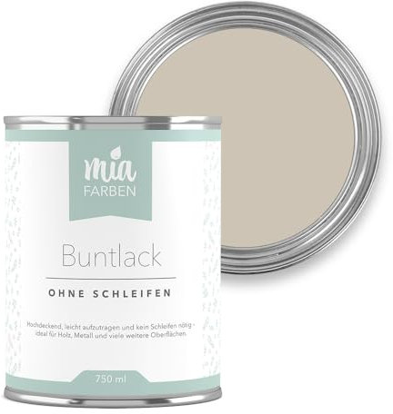 miafarben Buntlack ohne schleifen 750ml, Möbelfarbe, Möbellack für Holz, Metall, Kunststoff (Feine Mandelcreme)