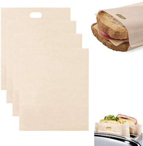 QZKJQDD Toastie Bags for Toaster, Toastie Bags for Toaster Reusable, Non Stick Sandwich Toastie Bag, for Grilled Cheese Sandwiches Pizza Panini (4 Pack)